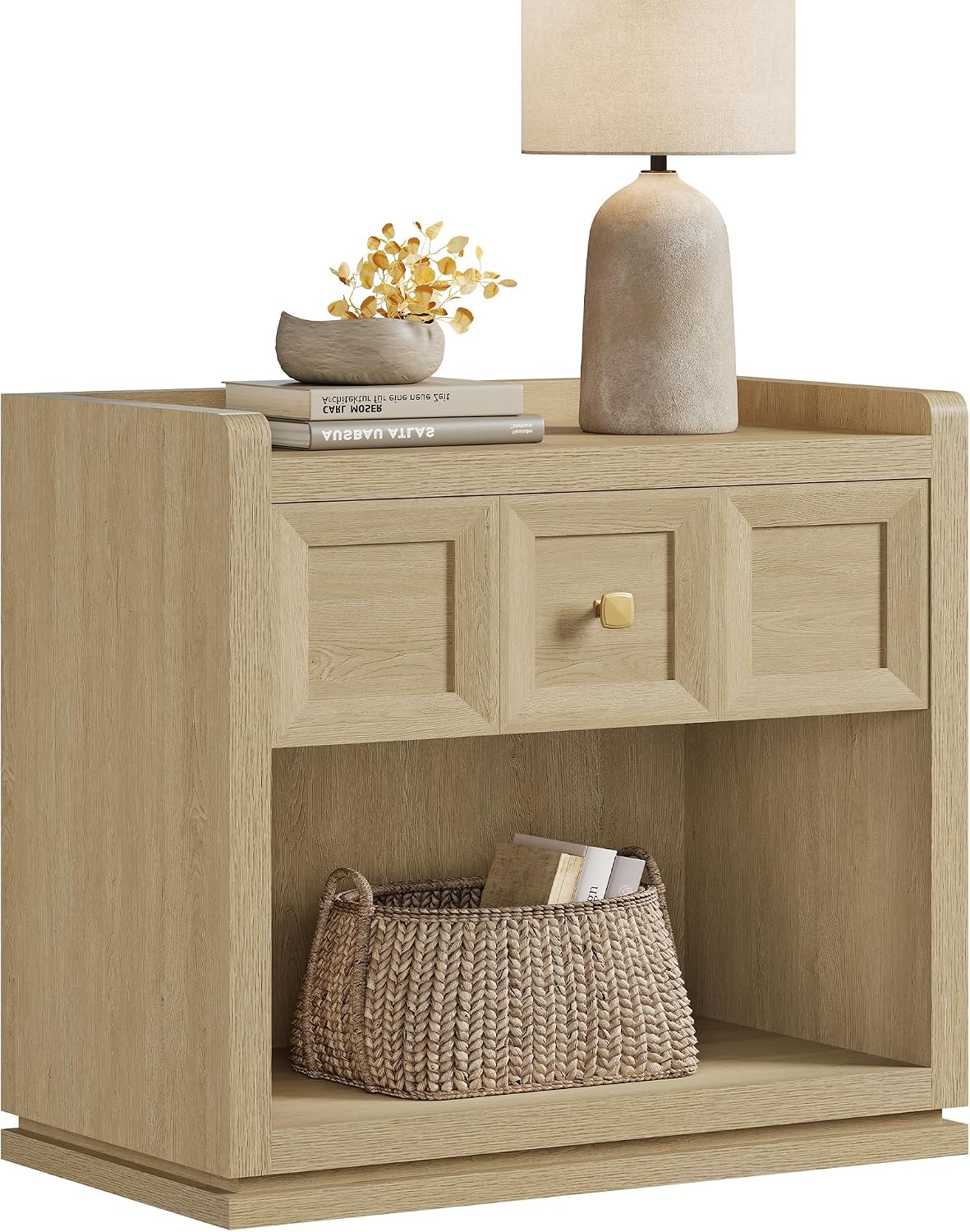 SICOTAS Night Stand Set 2, 26' Wide Nightstands with Drawer, Large Queen Size Nightstands Set of 2, Modern Bedside Table for Bedroom, Side End Table (Coastal Oak, 26 Inch)