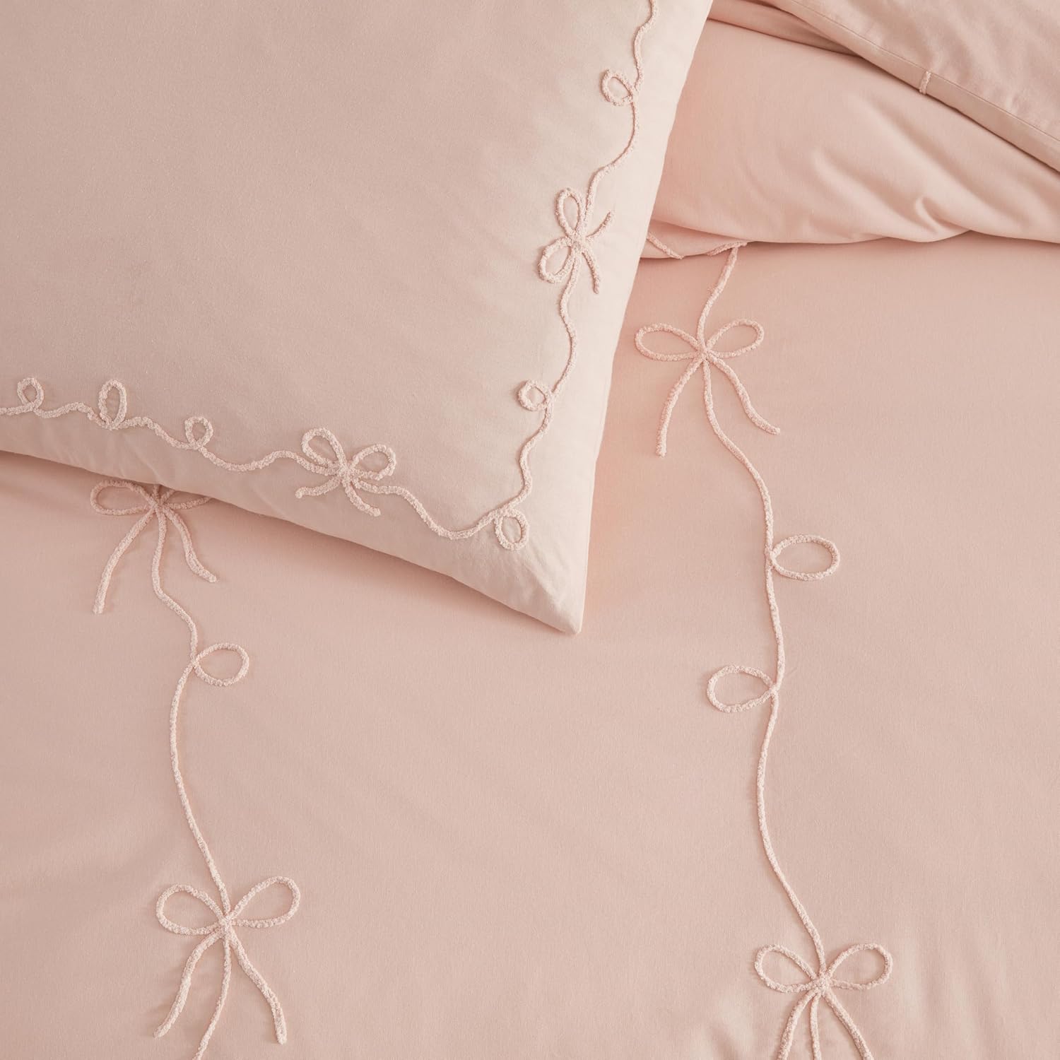 Peri Home Bows Bedding Cottage Core 100% Cotton 3-Piece Comforter and Sham Set, Full/Queen, Blush Sasha Bows