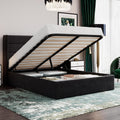 SHA CERLIN Queen Size Lift Up Storage Bed/Velvet Upholstered/Modern Wingback Headboard/Upholstered Platform Bed Frame/Hydraulic Storage/No Box Spring Needed/Black