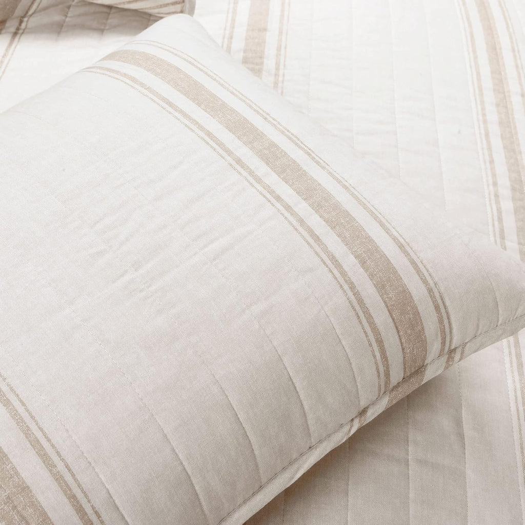 Lush Decor Farmhouse Stripe Reversible Cotton Quilt Queen Size 3 Piece Set Full/Queen Neutral - Farmhouse Bedding Set Queen Quilt - Striped Bedding