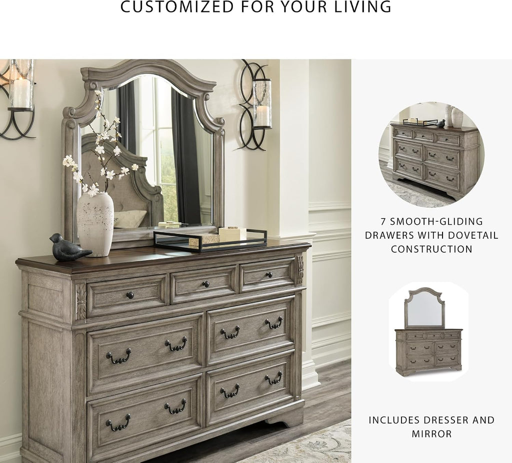 Signature Design by Ashley Lodenbay Casual Smooth-Gliding 7-Drawer Dresser and Mirror with Safety Stop, Light Gray & Dark Brown