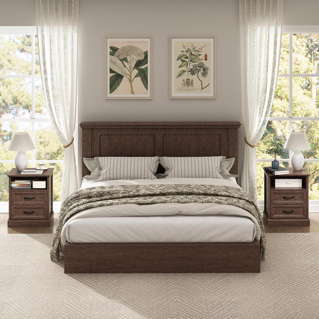 CARPETNAL Farmhouse Dresser and Nightstand Sets for Bedroom, 3 Pcs Bedroom Set, 7 Drawer Dresser & Nightstand Set of 2, Modern Wood Chest of Drawers for Bedroom, Living Room, Entryway, Brown