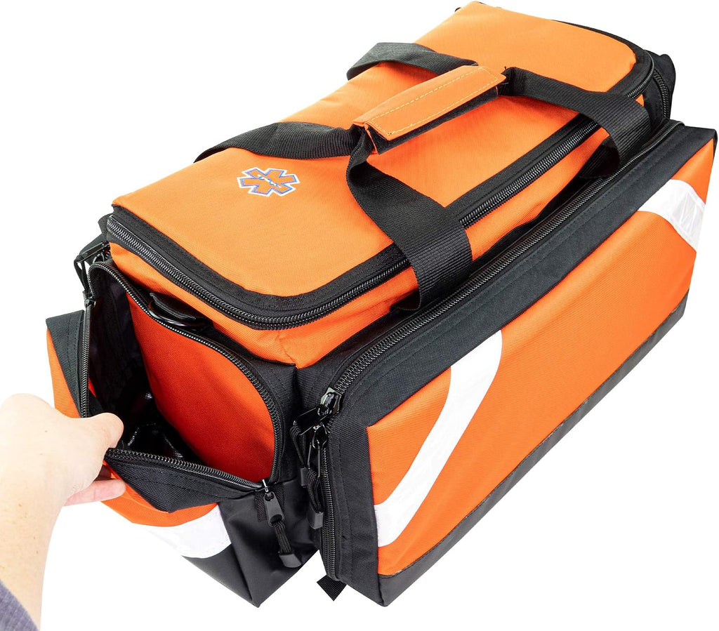 LINE2design Empty Medical Elite Trauma Bag - First Responder Carrier Bag for EMT, Paramedic, Emergency and Medical Supplies Kit - Heavy-Duty Zippered Pockets Portable EMS Home Health Aides - Orange