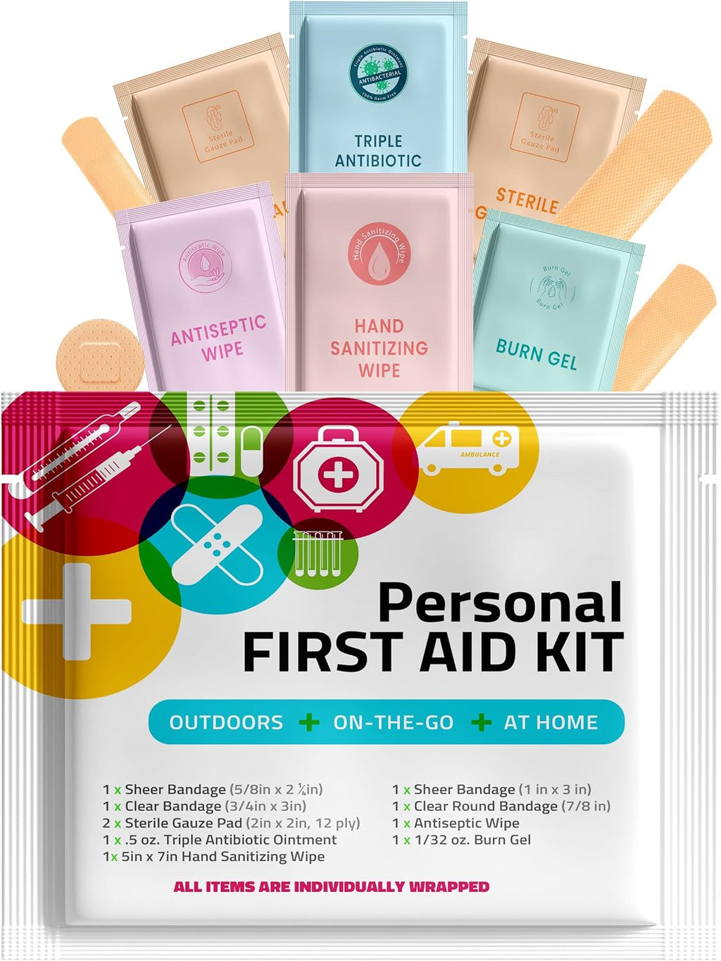 First Aid Emergency Medical Kit Mini and Travel Size - | Great for Kids, Schools, Business, Hiking, Camping | Wound Care Products (Multi-Color) (50)