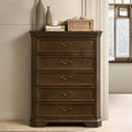 Roundhill Furniture Maderne Traditional Wood 5-Drawer Chest, Antique Walnut Finish
