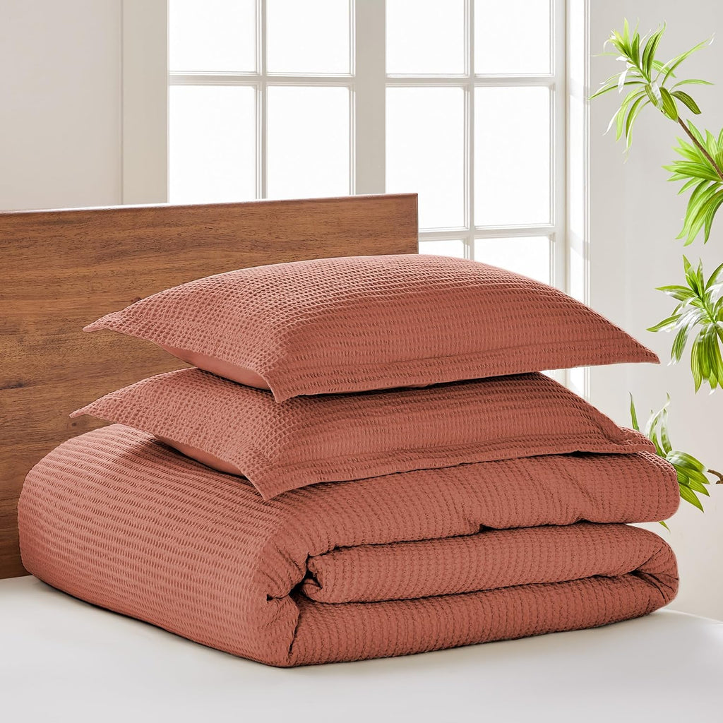 Levtex Home Cloud Waffle King/Cal King Comforter Set (106x94in) with 2 Pillow Shams (36x20in) - Solid Waffle Cotton Texture - Adobe - 100% Cotton King Size Comforter Set - Soft, Pre-Washed