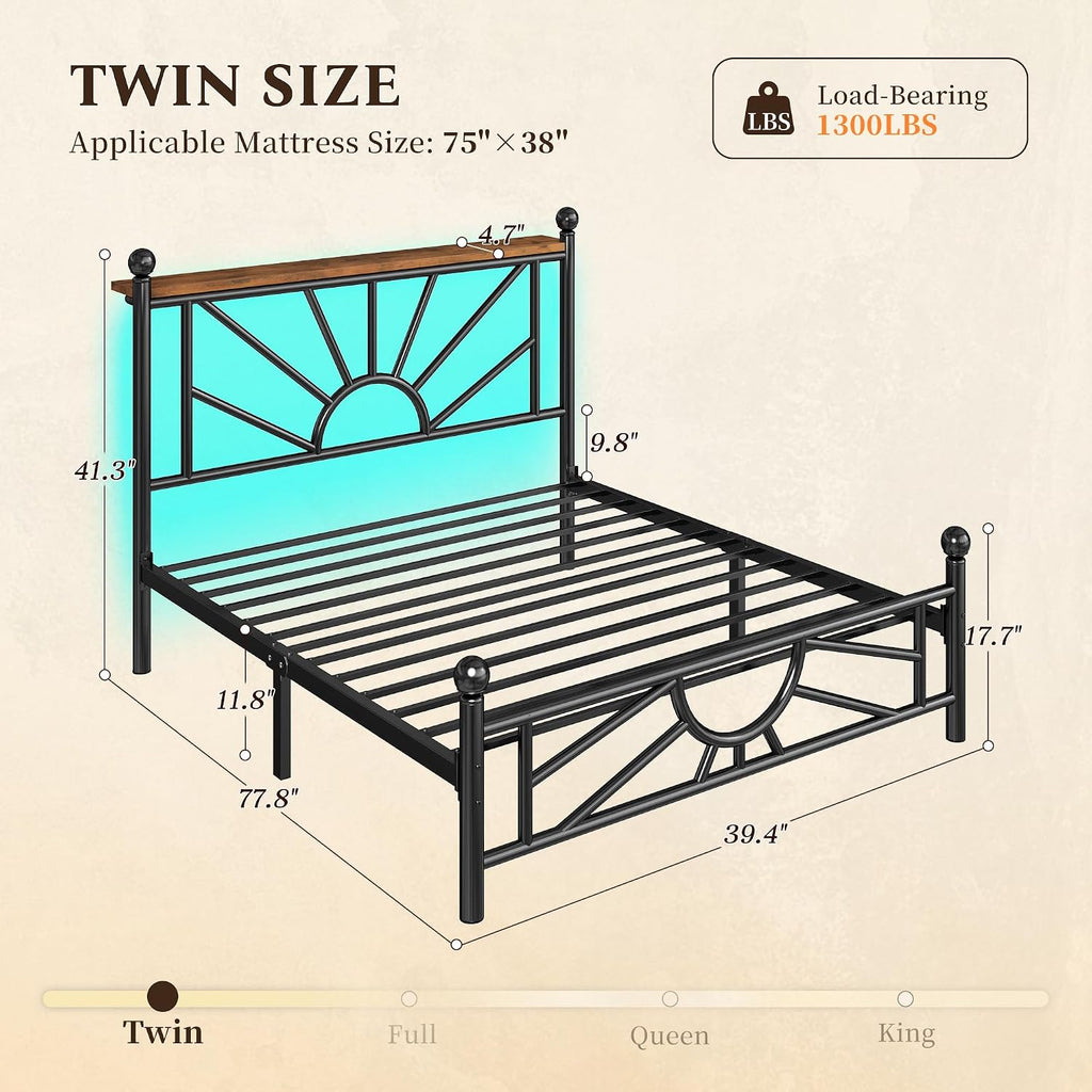 Homkdom 14 inch Twin Metal Platform Bed Frames with Headboard and Footboard, Victorian Twin Bed Frame with Under Bed Storage/No Box Spring Needed/Noise-Free/Easy Assembly, Black