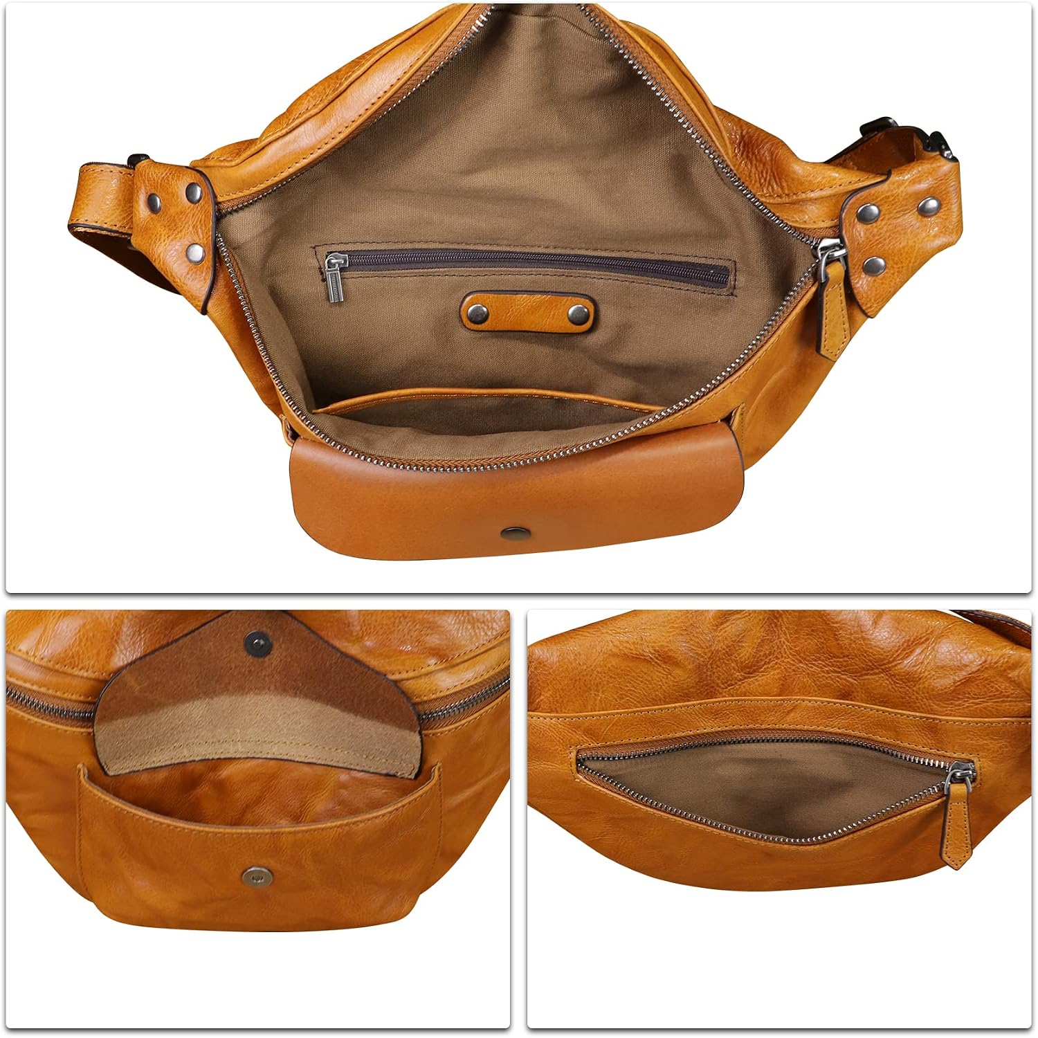 Genuine Leather Fanny Pack for Women and Men Vintage Real Leather Sling Bag Crossbody Bag Fashion Waist Bag Chest Purse