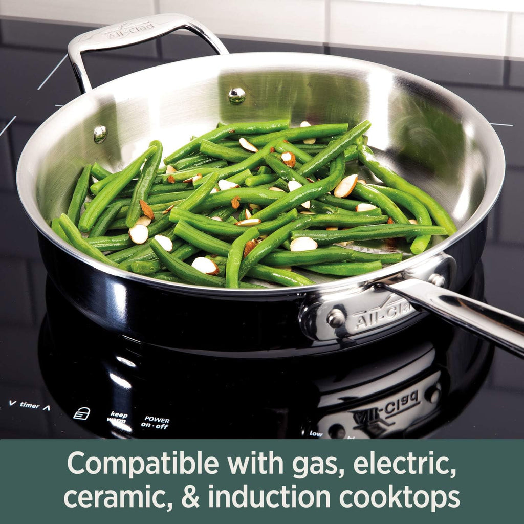 All-Clad D5 5-Ply Brushed Stainless Steel Fry Pan 10 Inch Induction Oven Broiler Safe 600F Pots and Pans, Cookware Silver