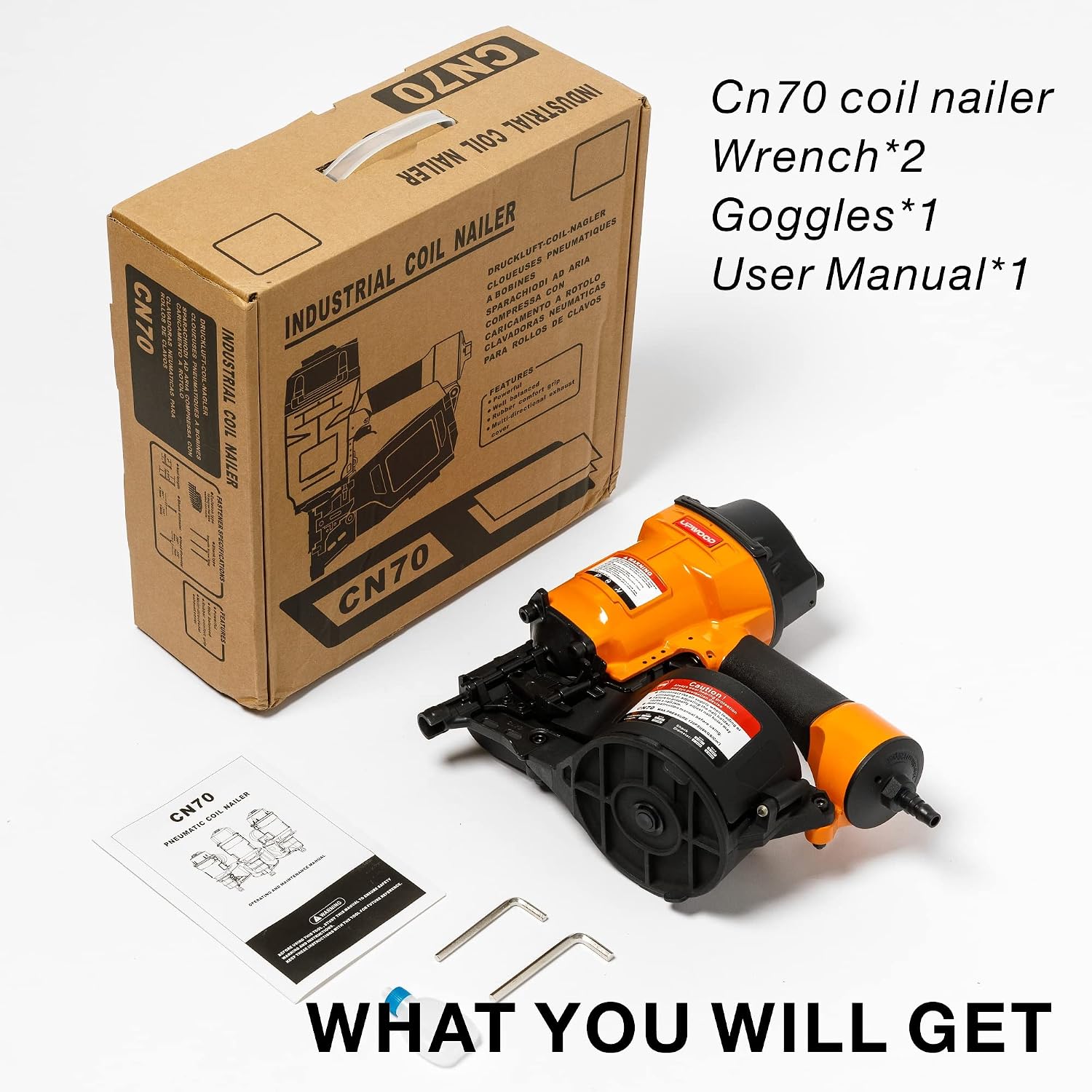 CN70 Air Coil Nailer by UPWOOD, 2 Inch to 2-3/4 Inch 15 Degree Coil Siding Nail Gun Fast Shooting Fencing Nailer Pneumatic Coil Framing Nailer
