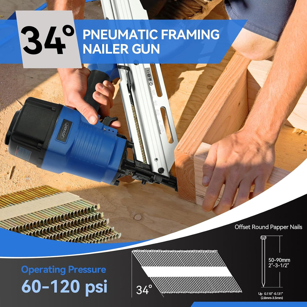 Pneumatic Framing Nailer,Pro Preferred Brand of Pneumatic Nailers,Accepts 30-34 Degree 2-Inch to 3-3/8-Inch Offset Round Paper Collated Nails.Finishing Nails Ideal for Framing、Flooring