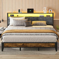 OLEVS King Bed Frame with Headboard, Metal Platform Bed King Size with 2-Tier Storage, LED Light & Charging Station Type C, No Box Spring Needed, Easy Assembly