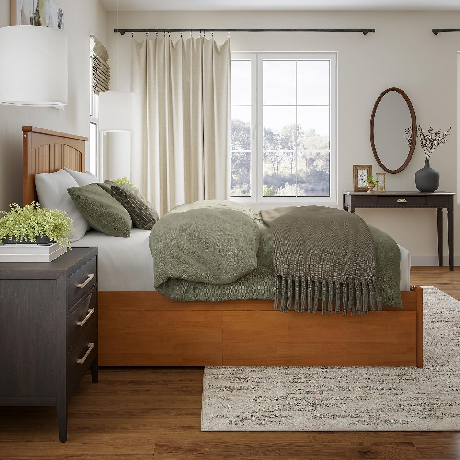 AFI, Nantucket Queen Platform Bed with Footboard & Storage Drawers, Light Toffee