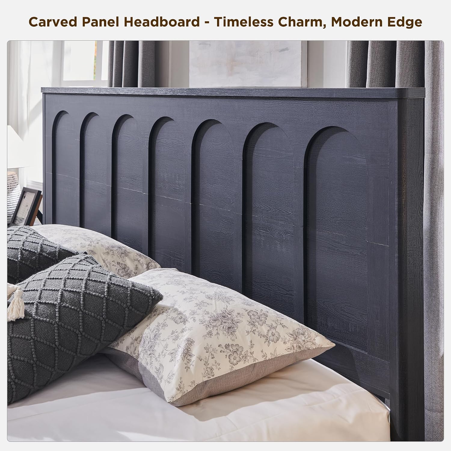 ACCOHOHO King Size Bed Frame Modern with 51' Tall Arched Recessed Headboard and 4 Drawers, Solid Wood Slats Support, Wood Platform, Noise Free, No Box Spring Needed, (Black)