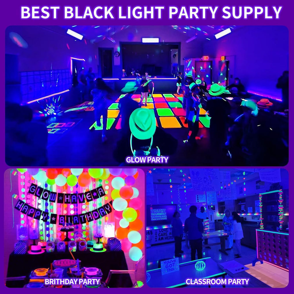 6 Pack 120W LED Black Lights, Blacklight Bar Light Up to 5000ft² Area with Switch+Plug+6ft Cable, Glow Party Light Supply for Halloween, Fluorescent Poster, Body Paint, Birthday, Bedroom, Classroom