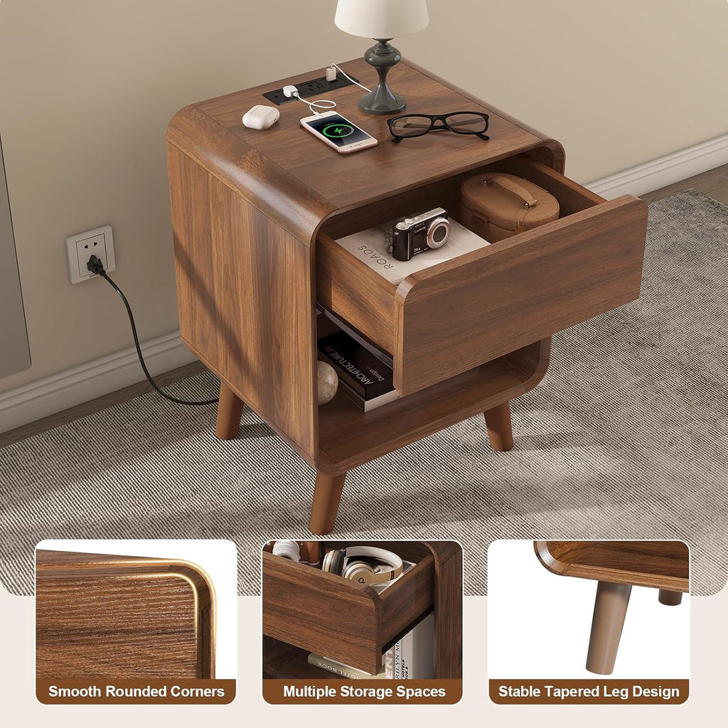 Nasonet Mid Century Modern Dresser and Nightstand Sets 3 Piece, Wooden 3 Drawer Dresser and Small Nightstands Sets of 2, Walnut Bedroom Furniture Set
