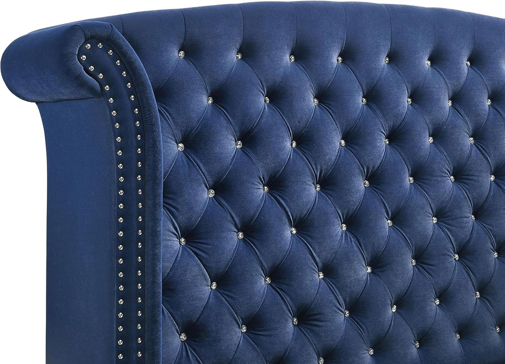 Coaster Home Furnishings Melody Modern Classic 5-Piece Bedroom Set Velvet Upholstered California King Size Wingback Bed Frame 66-inch Headboard Pacific Blue 223371KW-S5