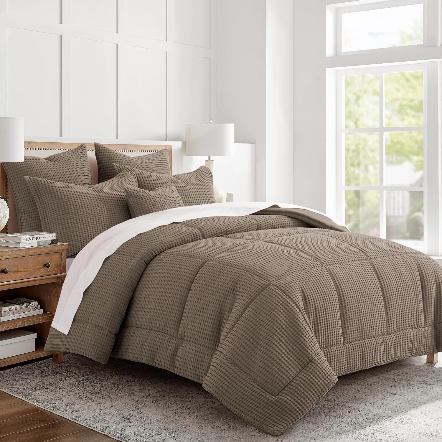 Levtex Home Mills Waffle King/Cal King Comforter Set (106x94in) with 2 Pillow Shams (36x20in) - Latte - 100% Cotton King Size Comforter Set - Soft, Pre-Washed