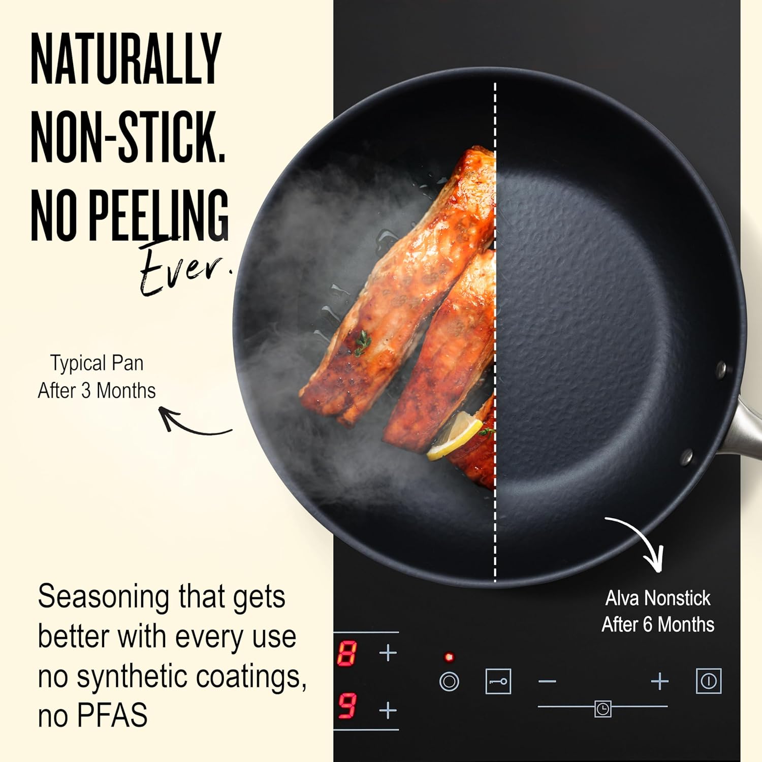 Alva Black Angus 11' Carbon Steel Frying Pan – Naturally Nonstick, PFAS-Free & Toxin-Free Skillet, Hand-Forged Carbon Steel, Induction & Oven Safe, Professional Chef Heat Control, Designed in Belgium