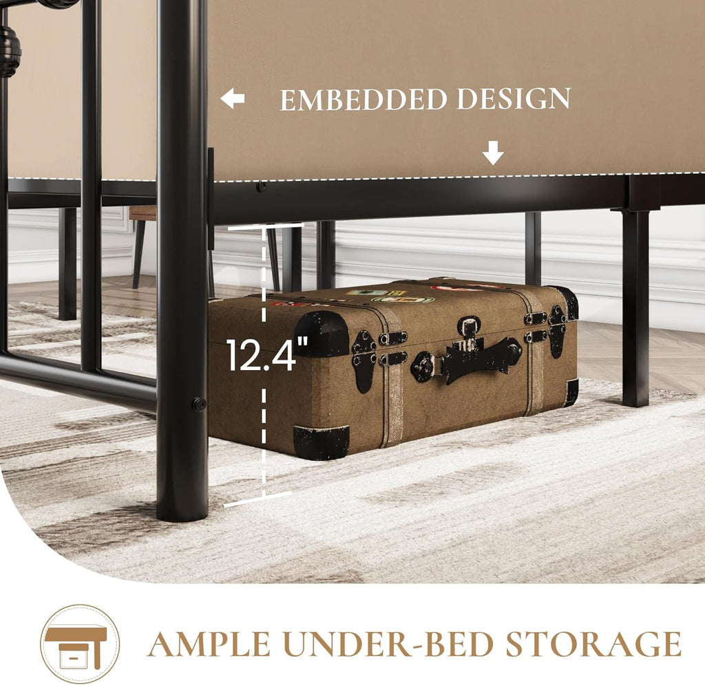 SHA CERLIN 14' Full Size Metal Platform Bed Frame/Victorian Headboard and Footboard/Steel Slats Mattress Foundation for Storage/No Box Spring Needed/Noise Free/Black