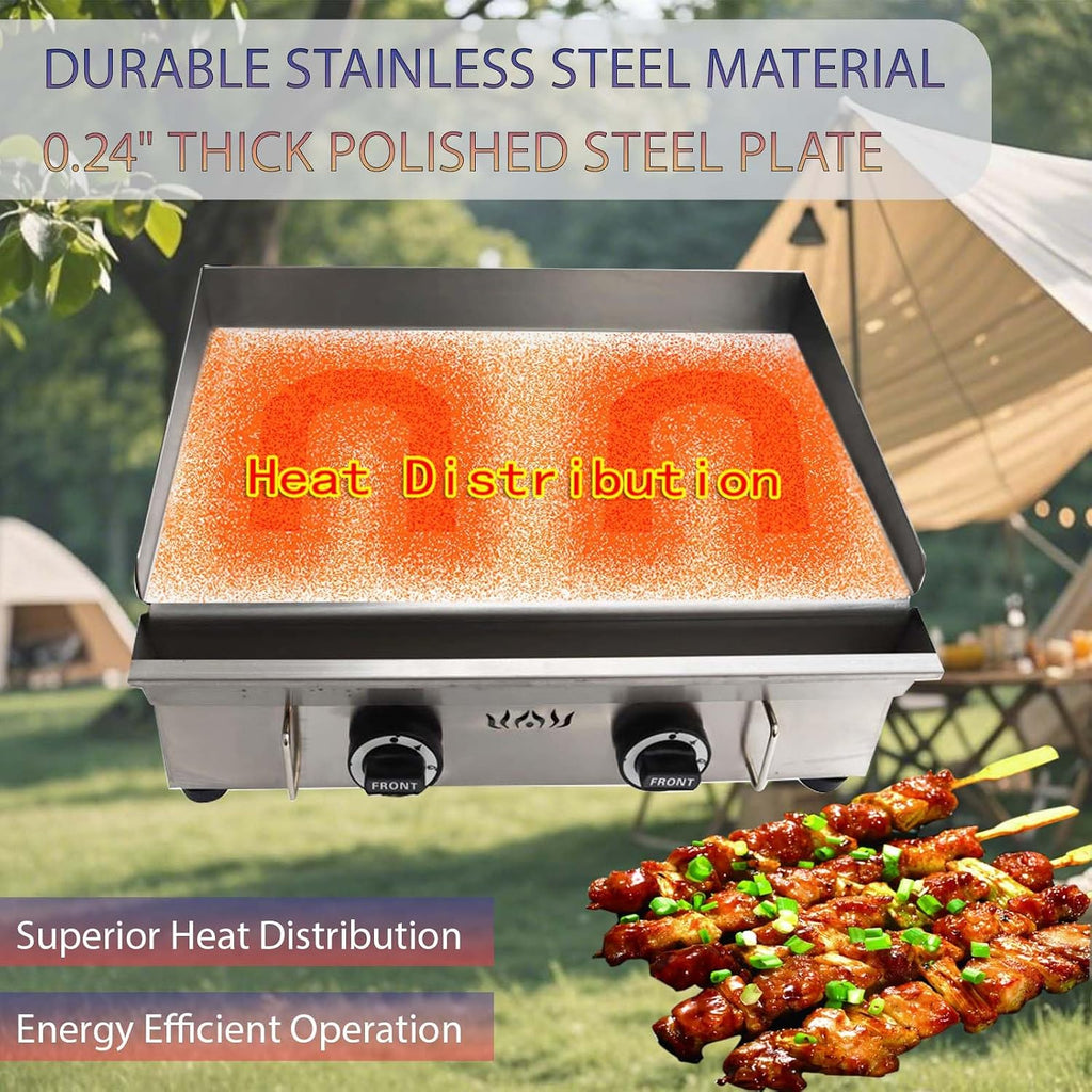 2800Pa 22' x 13.4' Stainless Steel Commercial Home Gas Grill Griddle, LPG Countertop Flat Top Grill with 6MM Thick Steel Plate, Ideal for Camping, Outdoor and Kitchen Use