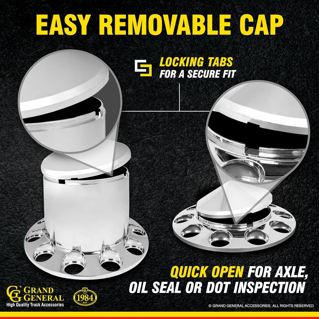 GG Grand General 40235 Chrome Plastic Complete ABS Axle Set (2 Front and 4 Rear) with Cone Type Hub Caps with Push-On Lug Nut Covers for Trucks, 4 Pack