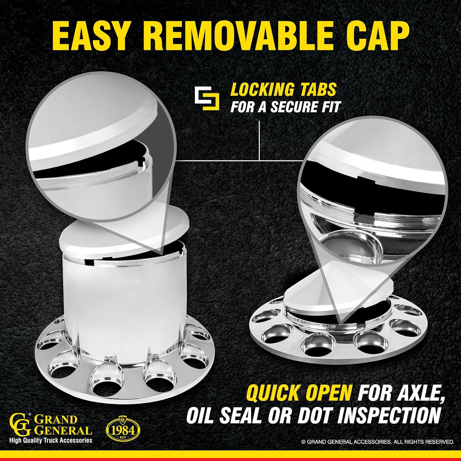 GG Grand General 40233 Chrome Plastic Complete ABS Axle Set (2 Front & 4 Rear) w/Cone Style Hub Caps and Push-On 33mm Lug Nut Covers for Trucks, 4 Pack, '33mm x 3'''