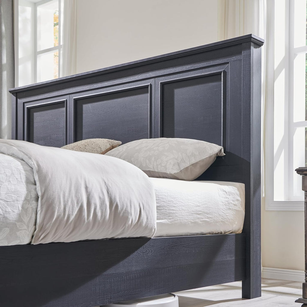 ACCOHOHO Farmhouse Queen Size Bed Frame with 52' Tall Headboard, Wood Platform Bedframe with Footboard and Storage Drawers, No Squeak, No Box Spring Needed, Black