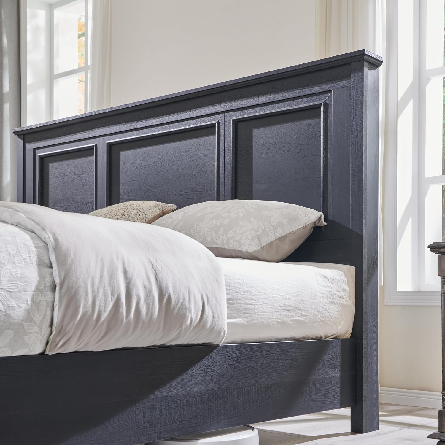 ACCOHOHO Farmhouse Queen Size Bed Frame with 52' Tall Headboard, Wood Platform Bedframe with Footboard and Storage Drawers, No Squeak, No Box Spring Needed, Black