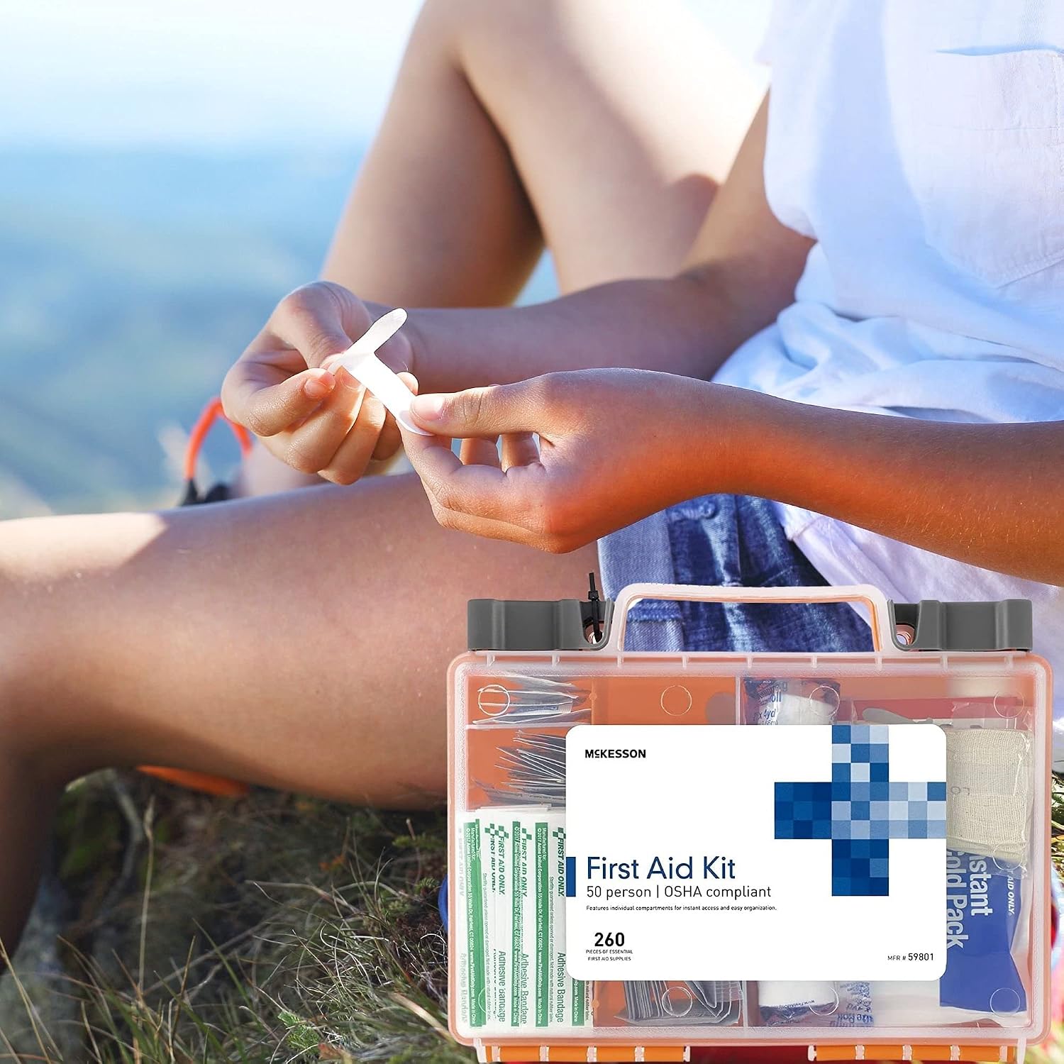 McKesson First Aid Kit, 260 Pieces, OSHA Compliant 50 Person Kit for Car, Home, Office, Camping, Travel, Case of 12