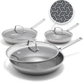 GreenPan Hybrid 8', 10' & 12' Nonstick Stainless Steel Frying Pan Set With Lids, APEX Tri-Ply Thermobond, PFAS-Free, Induction & All Cooktop Compatible, Oven Safe to 850°F. Dishwasher Safe, Silver