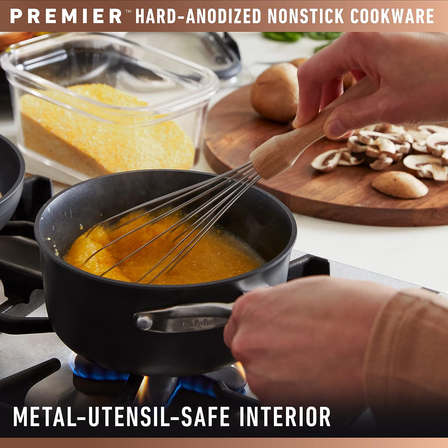 Calphalon Premier Space-Saving Nonstick Cookware Set, 13-inch, Stackable, Hard-Anodized Aluminum