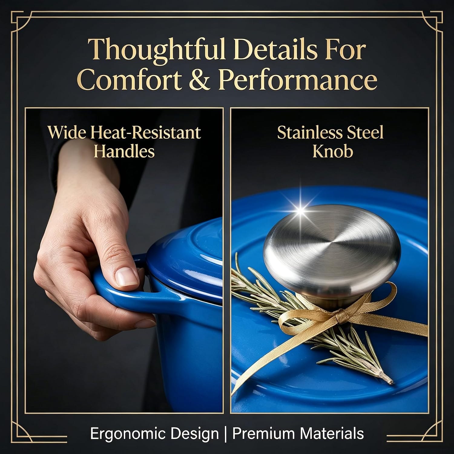 QuliMetal Enameled Cast Iron Cookware Set, 4-Piece Pots and Pans Set with Lids, 10.25' Skillet, 2QT Saucepan, 2.8QT & 4.8QT Dutch Ovens, Oven Safe to 500°F, All Stovetops Compatible - Cobalt Blue