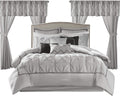 Madison Park Essentials Room in a Bag Faux Silk Comforter Set - Luxe Diamond Tufting All Season Bedding, Matching Curtains, Decorative Pillows, Grey King(104'x92') 24 Piece