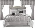 Madison Park Essentials Room in a Bag Faux Silk Comforter Set - Luxe Diamond Tufting All Season Bedding, Matching Curtains, Decorative Pillows, Grey Queen(90'x90') 24 Piece