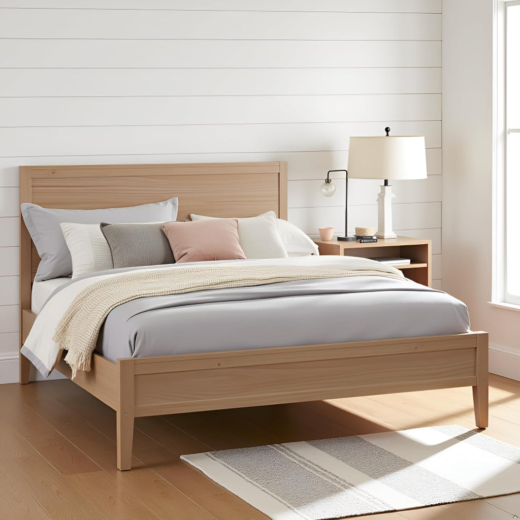 Alaterre Furniture Arden Queen Platform Bed Frame – Solid Wood, Modern Rustic Boho Style, Sturdy Slat Support, No Box Spring Needed, 65' W x 86' D x 50' H (Light Driftwood Finish)