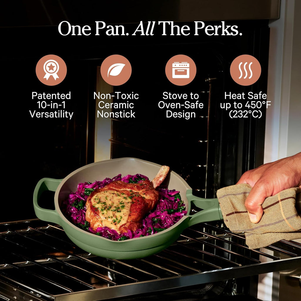 Our Place Mini Always Pan | 8.5' Ceramic Pan with Modular Lid & Beechwood Spatula | Patented 10-in-1 Nonstick, Non-Toxic Cookware Made Without PFAS | Induction & Oven-Safe up to 450°F | Sage