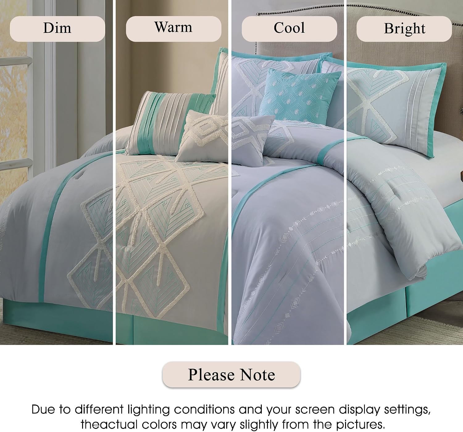 Stratford Park Blue Comforter Set California King Size, 7 Piece, Terry Embroidery Geometric Home Decor, Matcking Bed Skirt, Pillows & Shams, All Season Bedding Set