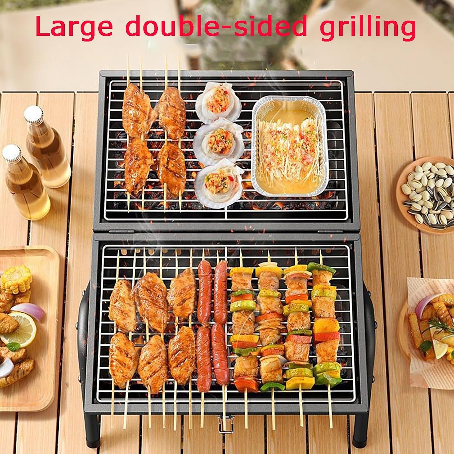 Portable Small Folding Charcoal Grill Fire Pit Grill with Griddle Rack for Camping Picnic Garden Beach Party Small Table Top Outdoor Grill (Color : White)