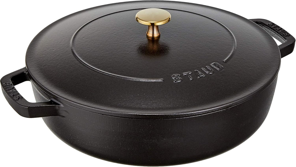Staub Braiser 40506-542 Saute Pan, Black, 10.2 inches (26 cm), Large, Both Handed, Cast Enameled Pot, Sukiyaki, Induction Compatible