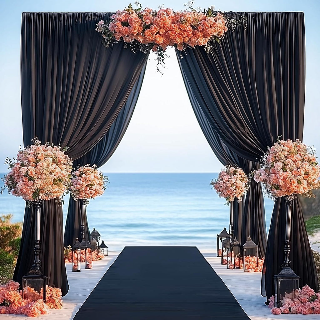 60ftx14ft Wrinkle Free Black Backdrop Curtain, 12 Panels 14FT Height Black Wedding Backdrop Drapes, Silky Polyester Back Drop Cloth for Birthday Photography Background Party Backdrop Draping
