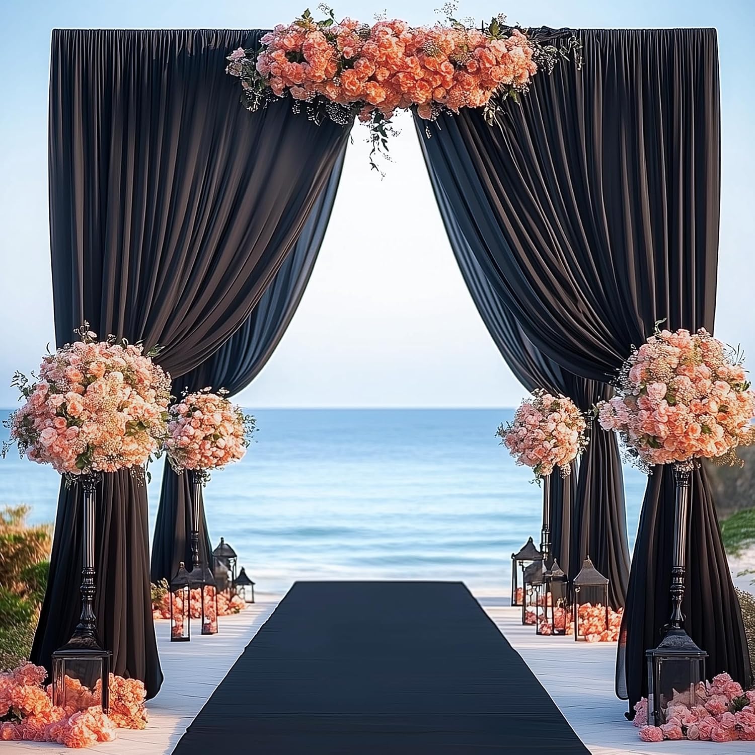 60ftx14ft Wrinkle Free Black Backdrop Curtain, 12 Panels 14FT Height Black Wedding Backdrop Drapes, Silky Polyester Back Drop Cloth for Birthday Photography Background Party Backdrop Draping