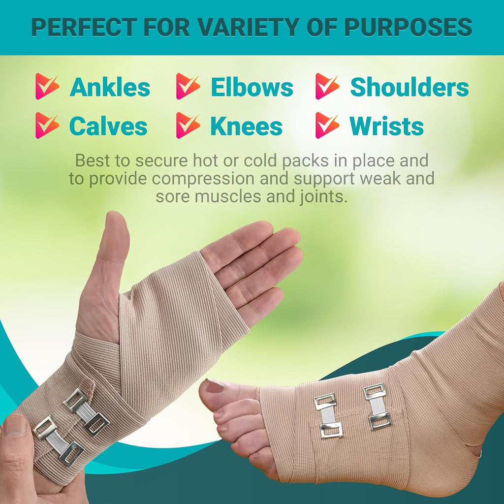 Elastic Compression Bandage Wrap - Premium Quality (Set of 200) w/Hooks, Athletic Sport Support Tape Rolls for Ankle, Wrist, Arm, Leg Sprains First Aid Bandages (100)- 2' x 5 Ft (100)- 3' x 5 Ft
