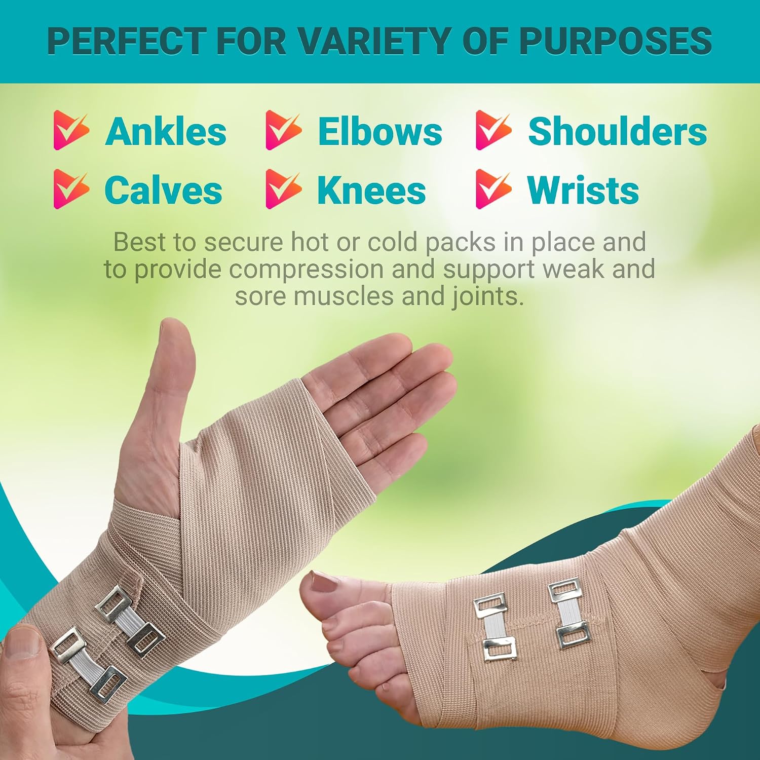 Elastic Compression Bandage Wrap - Premium Quality (Set of 200) w/Hooks, Athletic Sport Support Tape Rolls for Ankle, Wrist, Arm, Leg Sprains First Aid Bandages (100)- 2' x 5 Ft (100)- 3' x 5 Ft