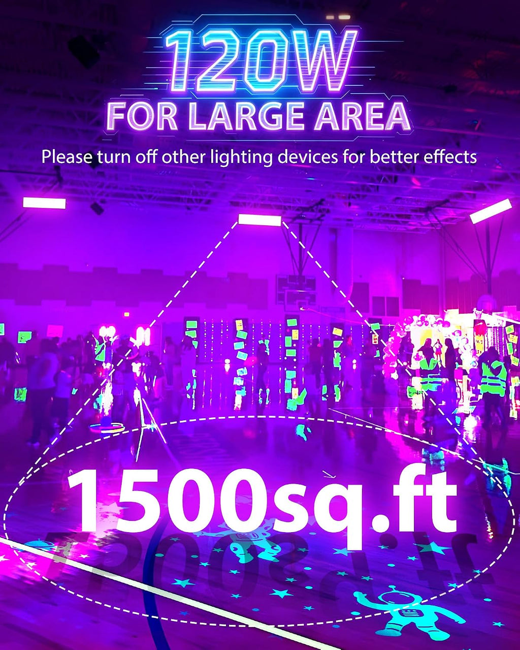 6 Pack 120W Black Light Bar, IP66 Waterproof LED Blacklights with Plug+Switch+5.9ft Cord, Light Up 5000ft² Area, for Halloween Glow Fluorescent Party Bedroom Game Room Body Paint Stage
