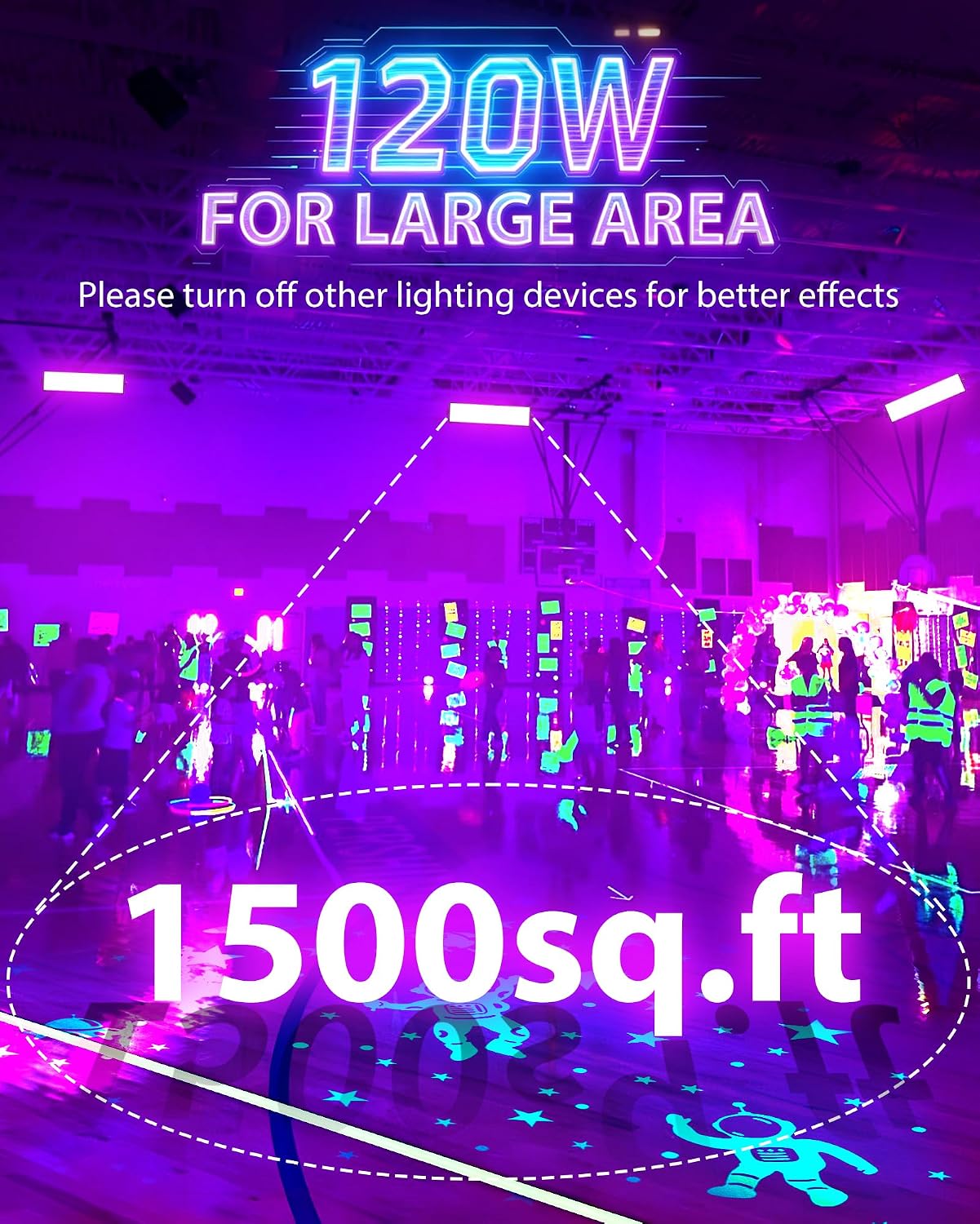 6 Pack 120W Black Light Bar, IP66 Waterproof LED Blacklights with Plug+Switch+5.9ft Cord, Light Up 5000ft² Area, for Halloween Glow Fluorescent Party Bedroom Game Room Body Paint Stage