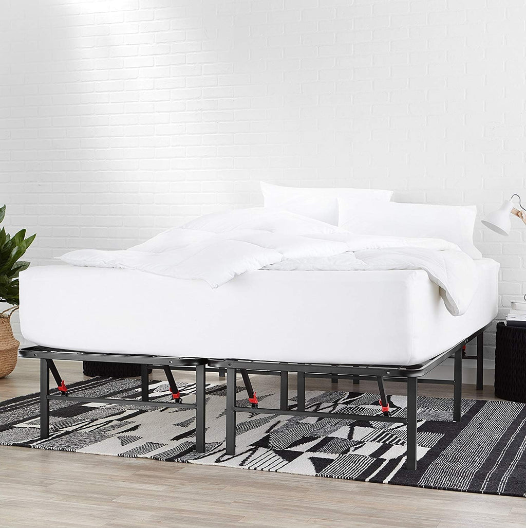 Amazon Basics Bed Frame with Storage, Foldable Metal Platform, Sturdy Steel, No Box Spring Needed, 14 inches High, Tool-Free Easy Assembly, Noise-Free, King Size, Black