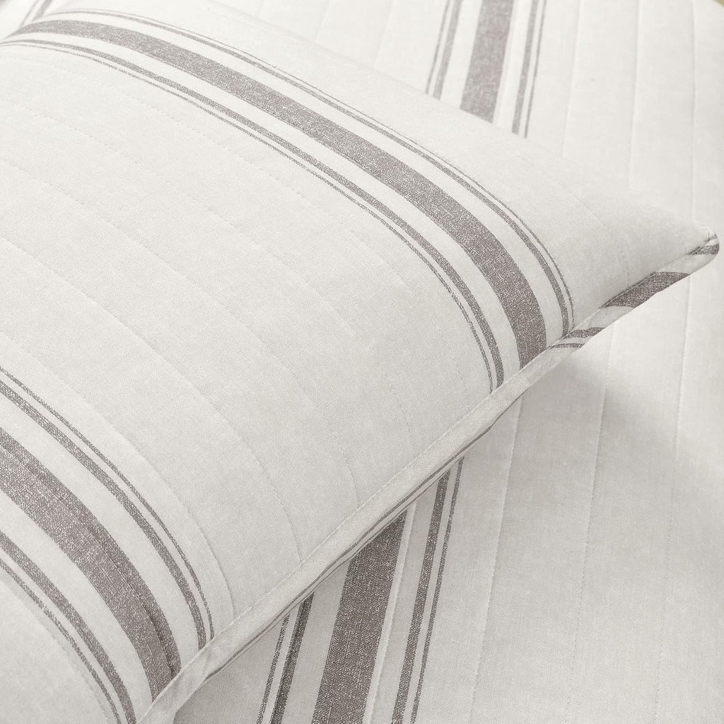Lush Decor Farmhouse Stripe Reversible Cotton Quilt California King Size 3 Piece Set Gray - Farmhouse Bedding Set - Cal King Quilt - Striped Bedding