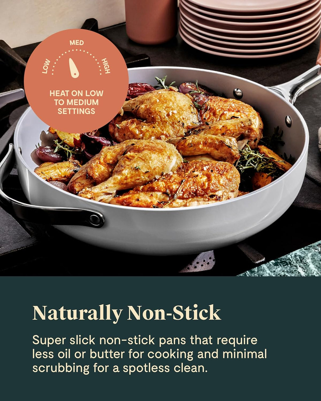 Caraway Fry Pan and Sauté Pan Duo - 10.5' Ceramic Frying Pan and 11.8' Deep Sauté Pan with Lid - Non Stick, Non Toxic, Oven Safe - Cream
