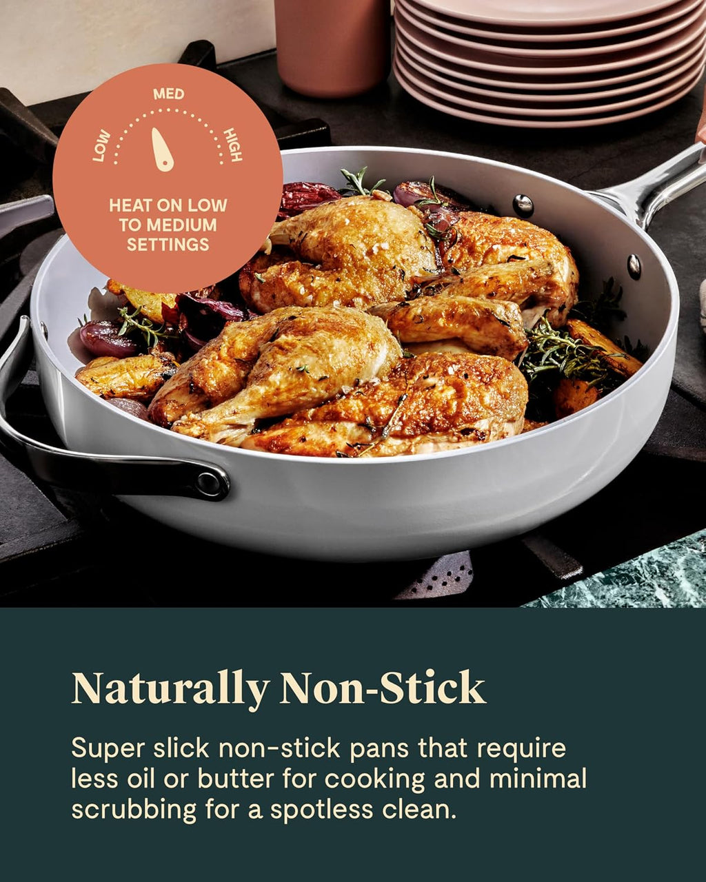 Caraway Fry Pan and Sauté Pan Duo - 10.5' Ceramic Frying Pan and 11.8' Deep Sauté Pan with Lid - Non Stick, Non Toxic, Oven Safe - Marigold